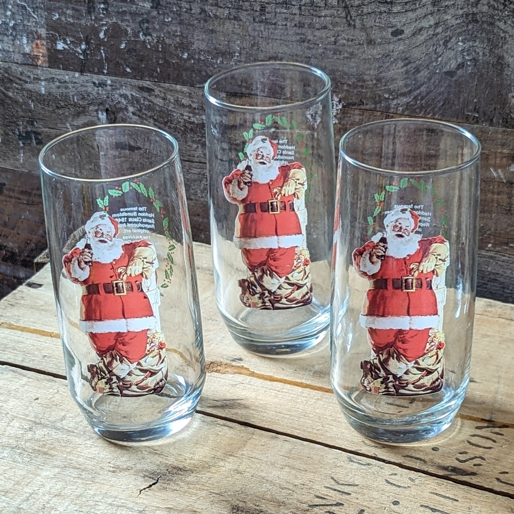 3 Vintage Coca Cola Santa Glasses #93761 The Coca Cola Archives Series II